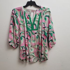 NWT Crown & Ivy top multicolor boho keyhole back